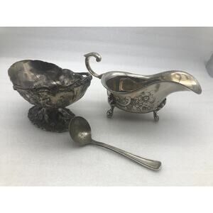 vintage stainless steel gravy boat ,basket and albert pick co spoon made in USA